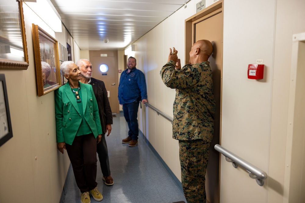 MARFORCOM CG tours USNS Montford Point (T-ESD-1) with Hon. Charles F. Bolden and Ship Sponsor Mrs. Alexis Bolden