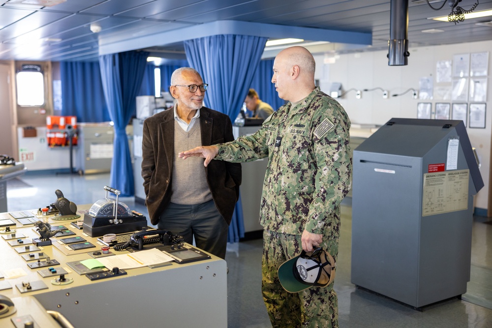 MARFORCOM CG tours USNS Montford Point (T-ESD-1) with Hon. Charles F. Bolden and Ship Sponsor Mrs. Alexis Bolden