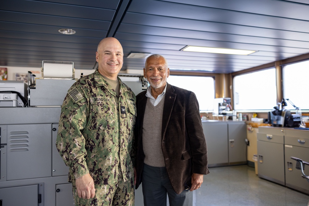 MARFORCOM CG tours USNS Montford Point (T-ESD-1) with Hon. Charles F. Bolden and Ship Sponsor Mrs. Alexis Bolden