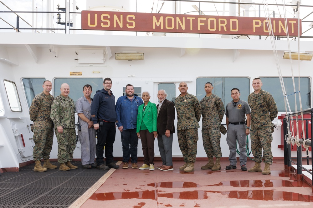 MARFORCOM CG tours USNS Montford Point (T-ESD-1) with Hon. Charles F. Bolden and Ship Sponsor Mrs. Alexis Bolden