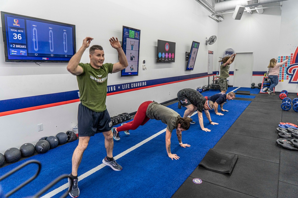 Navy Talent Acquisition Group Northern Plains supports a burpees for veterans event at a local training facility.