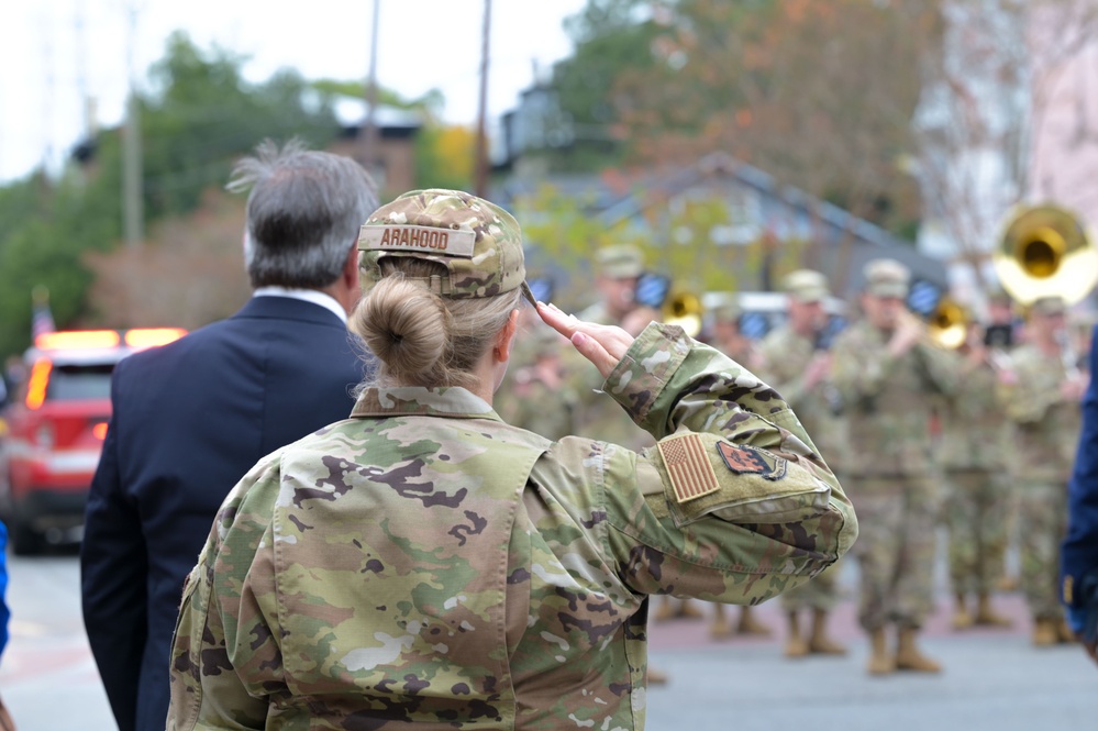 The 165th Airlift Wing participates in annual Savannah Veterans Day parade