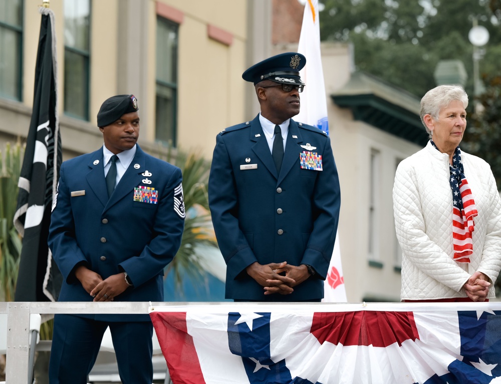The 165th Airlift Wing participates in annual Savannah Veterans Day parade