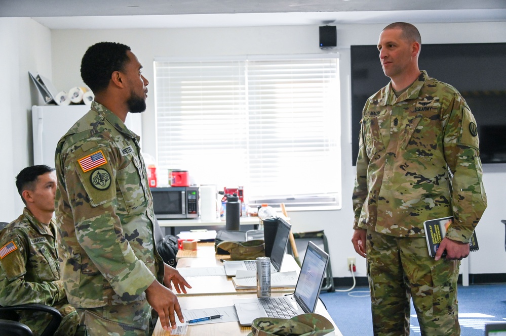 Command Sgt. Maj. Giancarlo Macri visits NCO Academy