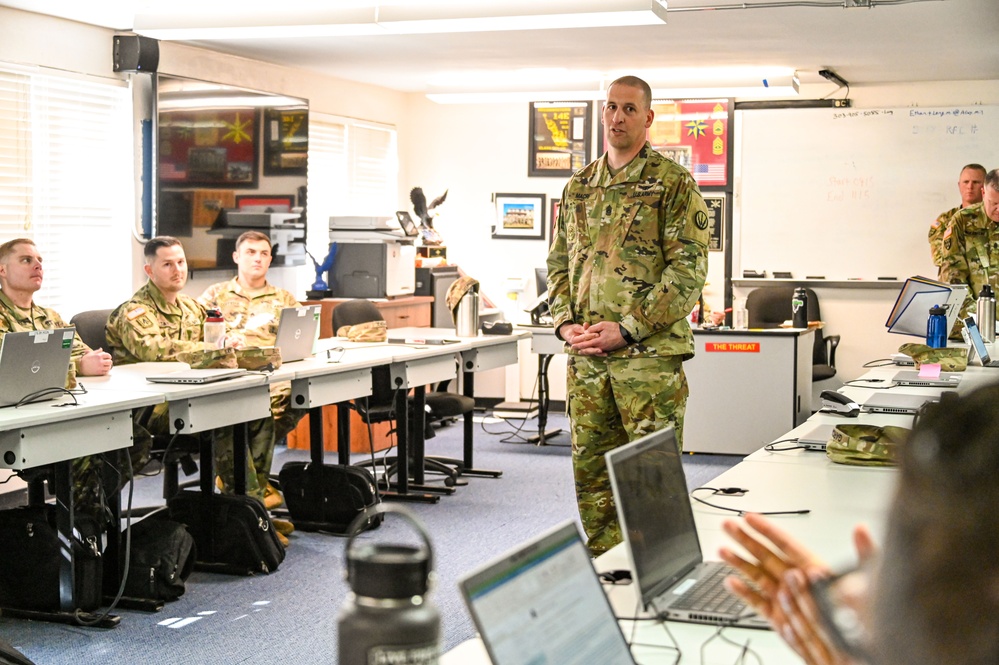 Command Sgt. Maj. Giancarlo Macri visits NCO Academy