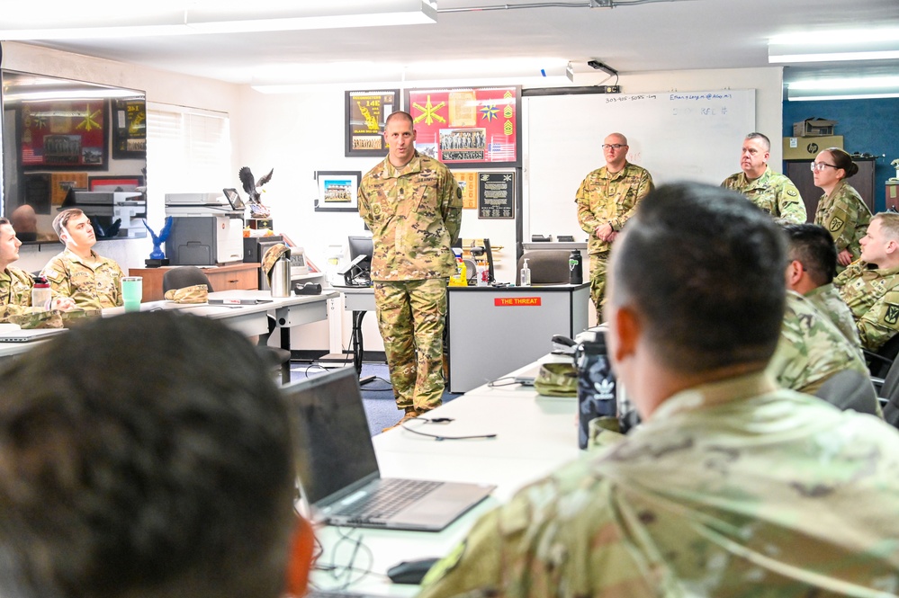 Command Sgt. Maj. Giancarlo Macri visits NCO Academy