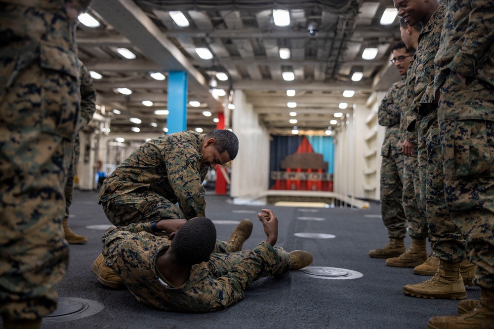 Marines conduct tactical combat casualty care training aboard the USS New York