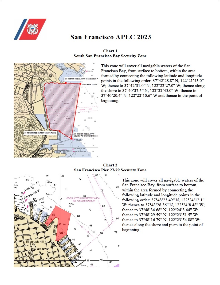 Coast Guard establishes security zones around the San Francisco for Asia Pacific Economic Cooperation conference