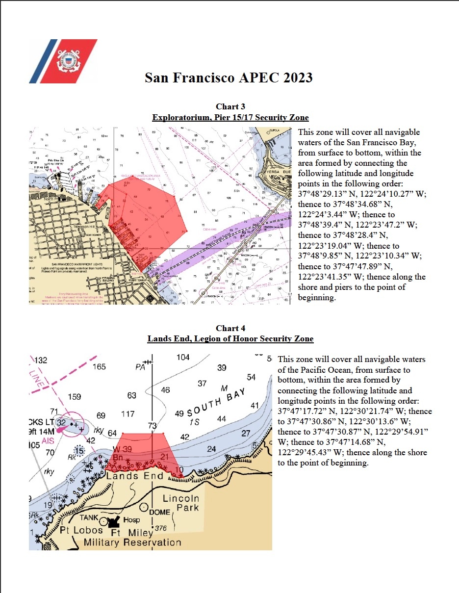 Coast Guard establishes security zones around the San Francisco for Asia Pacific Economic Cooperation conference