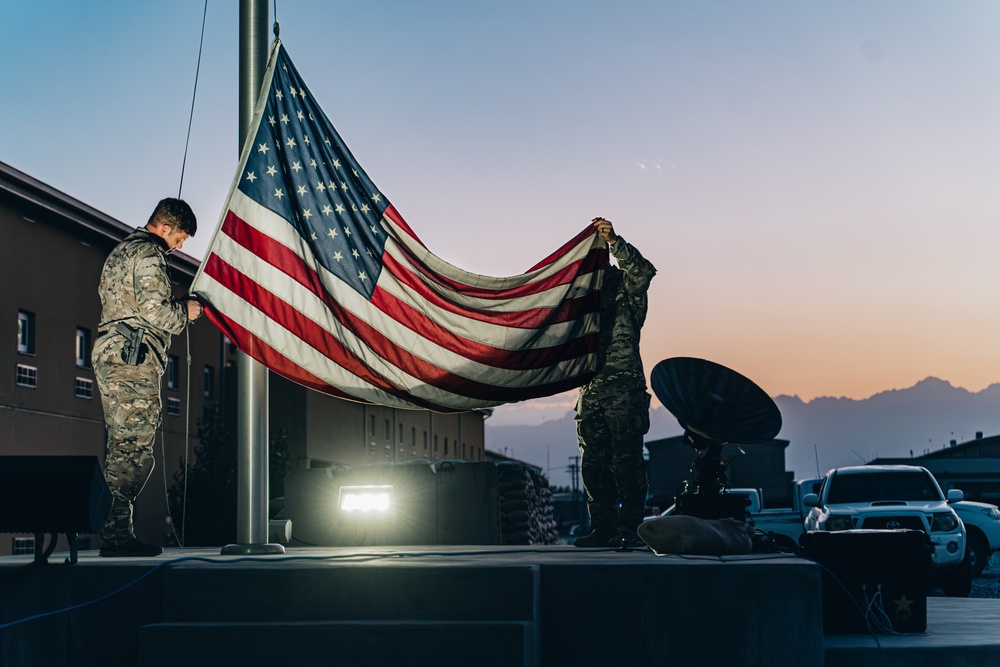 Final American Flag Being Lowered on Bagram Airfield