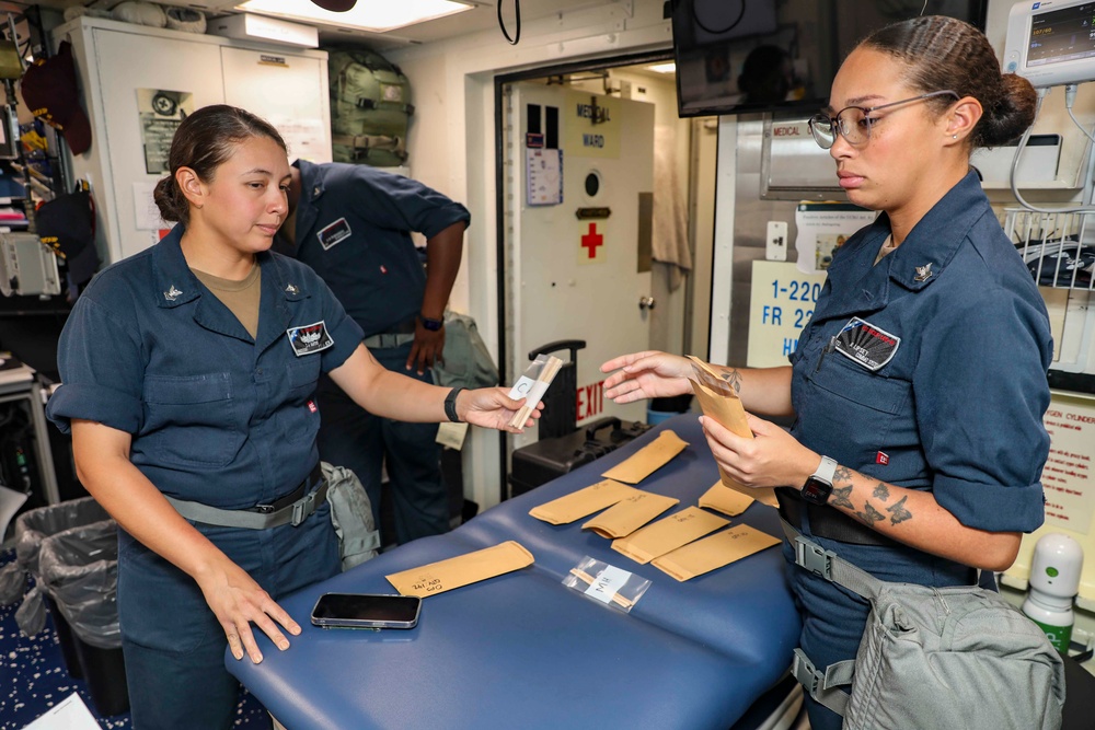 USS Shoup conducts mission-oriented protective posture damage control training evoulution