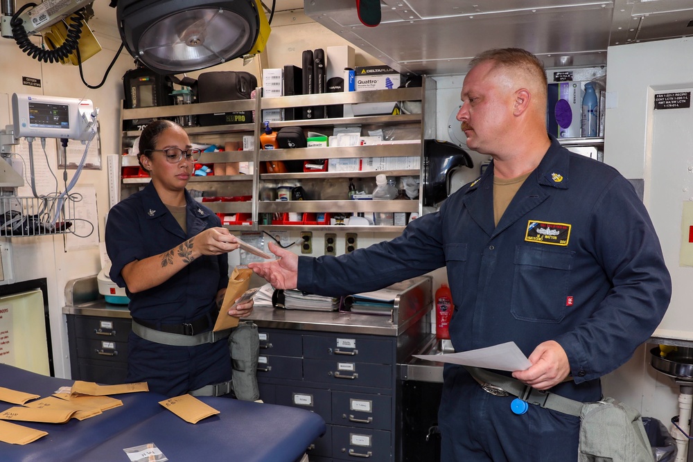 USS Shoup conducts mission-oriented protective posture damage control training evoulution