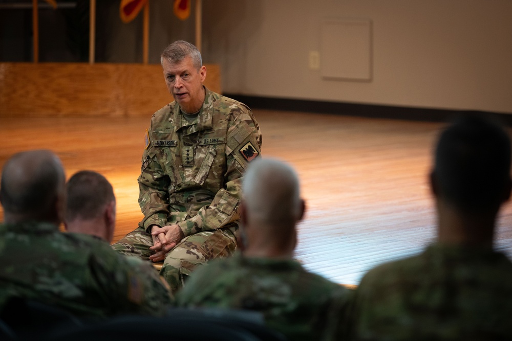 Gen. Daniel Hokanson visits with Army and Air National Guard aviators in South Carolina