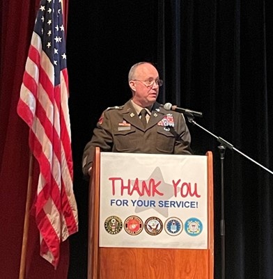 JMC’s commander talks to Wilson students during Veterans Day Assembly