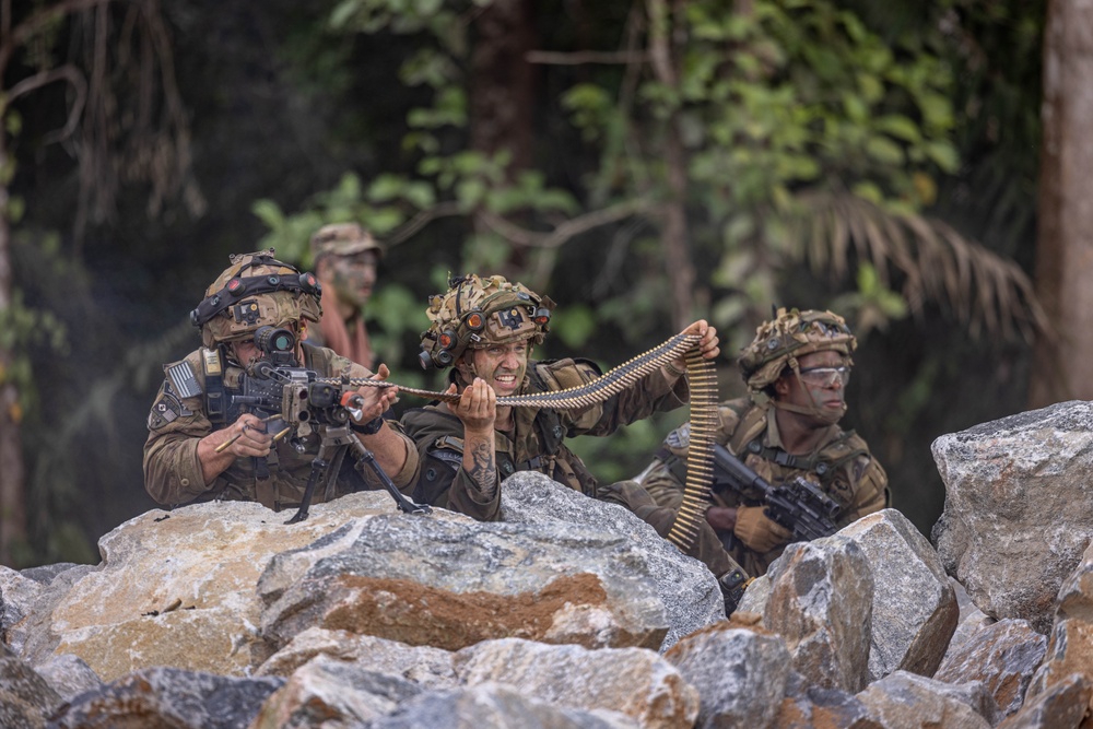 U.S., Brazilian soldiers conduct final movement and assault in front of SV24 Distinguished Visitors