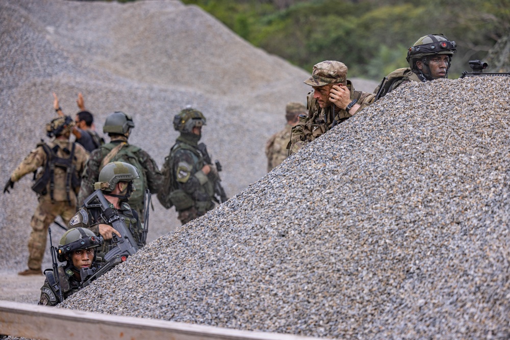 U.S., Brazilian soldiers conduct final movement and assault in front of SV24 Distinguished Visitors