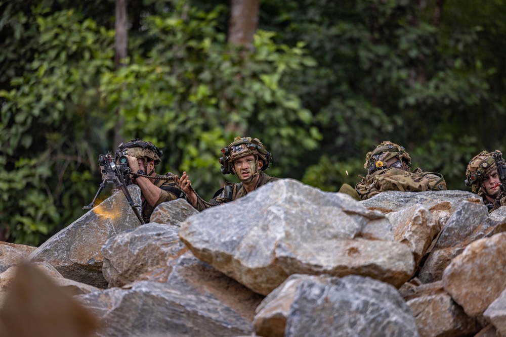 U.S., Brazilian soldiers conduct final movement and assault in front of SV24 Distinguished Visitors