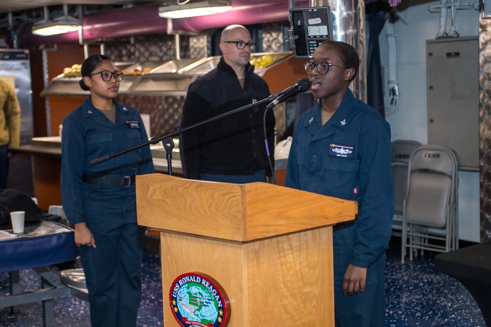 USS Ronald Reagan (CVN 76) Sailors celebrates National American Heritage Month