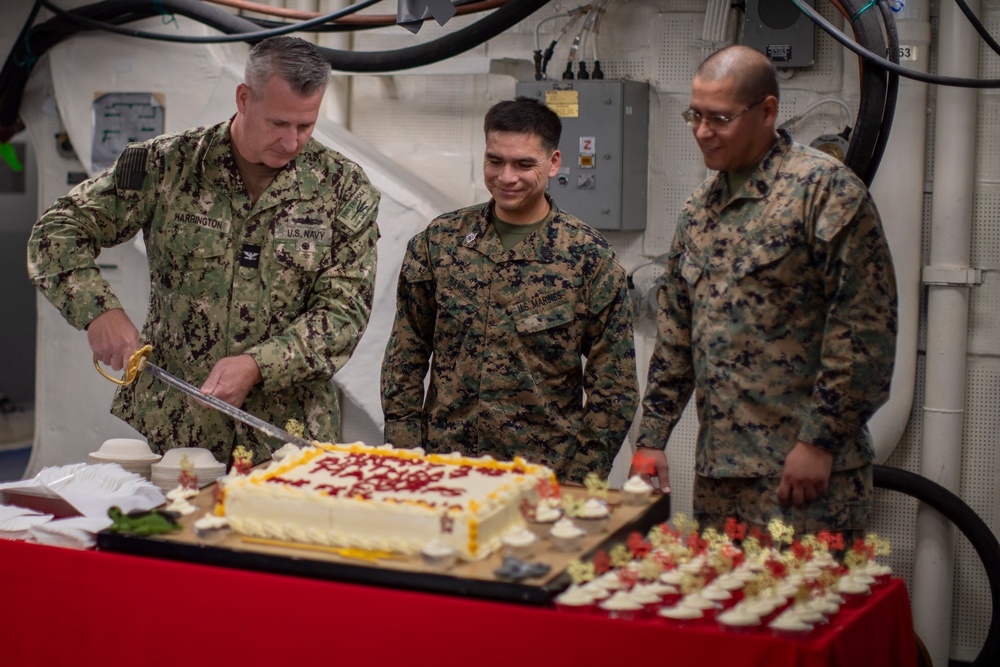 USS Tripoli Celebrates 248th Marine Corps’ Birthday with Cake Cutting Ceremony