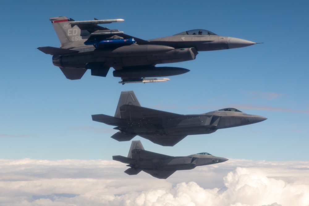 F-22 Raptors fly over Edwards Air Force Base