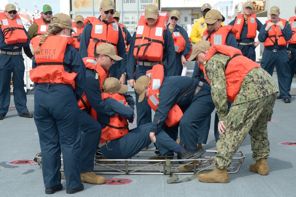 USNS Mercy Abandon Ship Drill and Litter Bearer Training