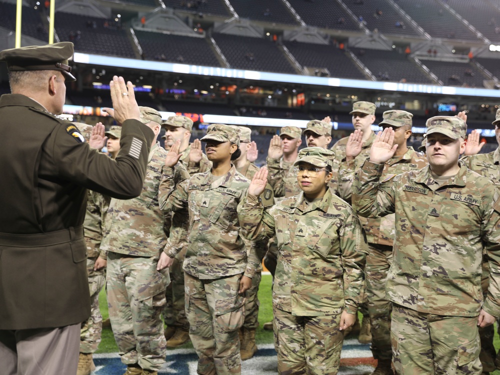 Chicago Bears NFL Salute to Service Game Hosts Army Reserve Soldiers for Oath of Enlistment Ceremony