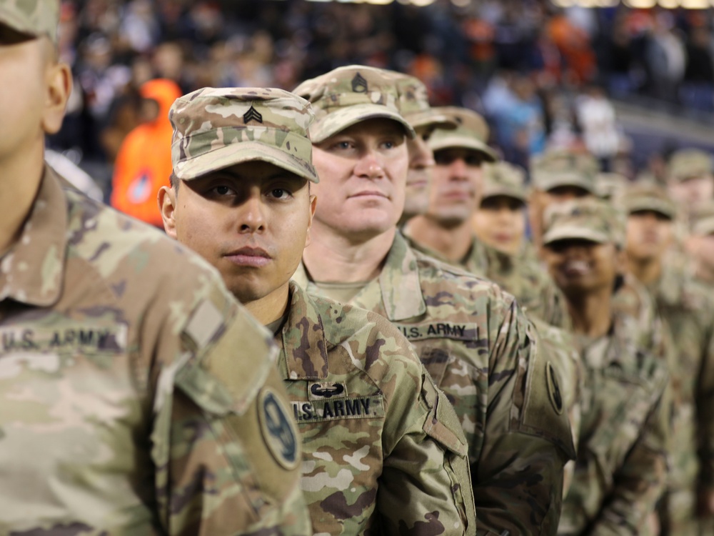 Chicago Bears NFL Salute to Service Game Hosts Army Reserve Soldiers for Oath of Enlistment Ceremony