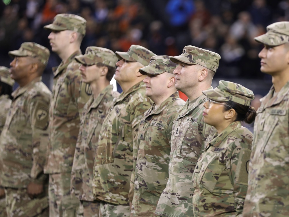 Chicago Bears NFL Salute to Service Game Hosts Army Reserve Soldiers for Oath of Enlistment Ceremony