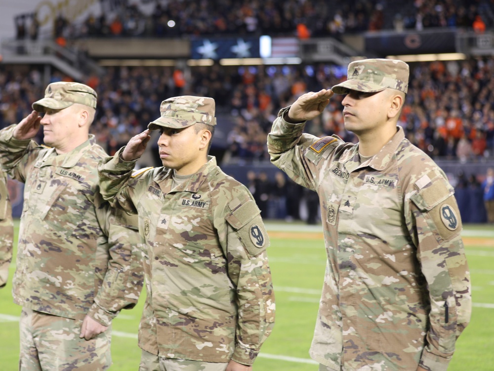 Chicago Bears NFL Salute to Service Game Hosts Army Reserve Soldiers for Oath of Enlistment Ceremony