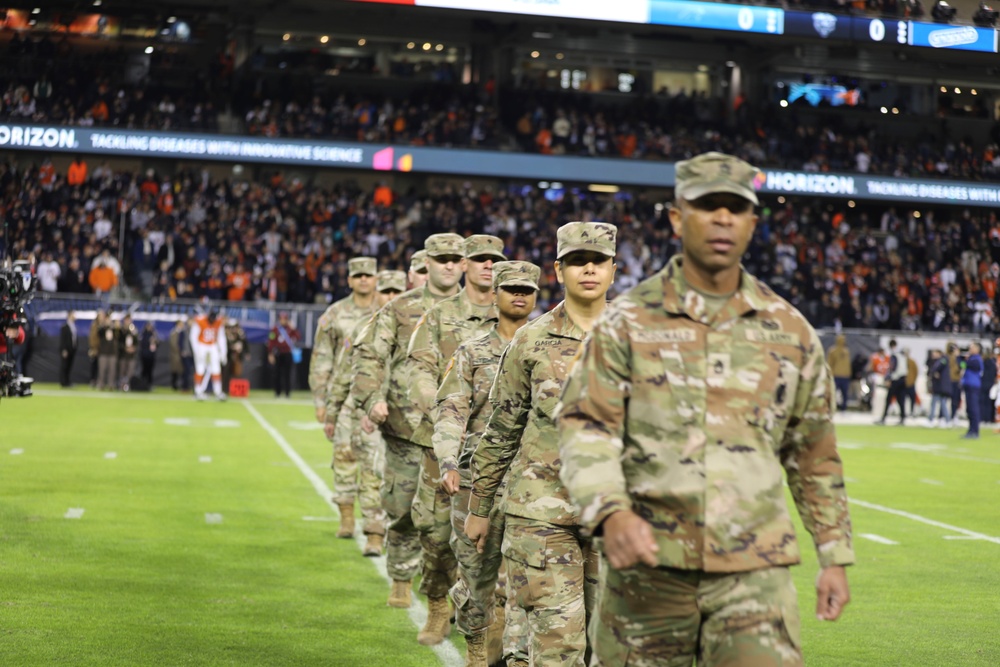 Chicago Bears NFL Salute to Service Game Hosts Army Reserve Soldiers for Oath of Enlistment Ceremony