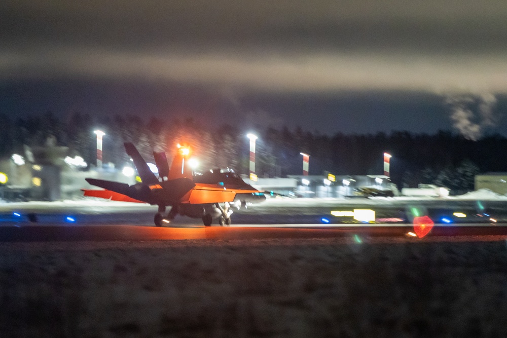 Freezing Winds 23: F/A-18 Hornets assigned to Marine All Weather Fighter Attack Squadron 224 arrive