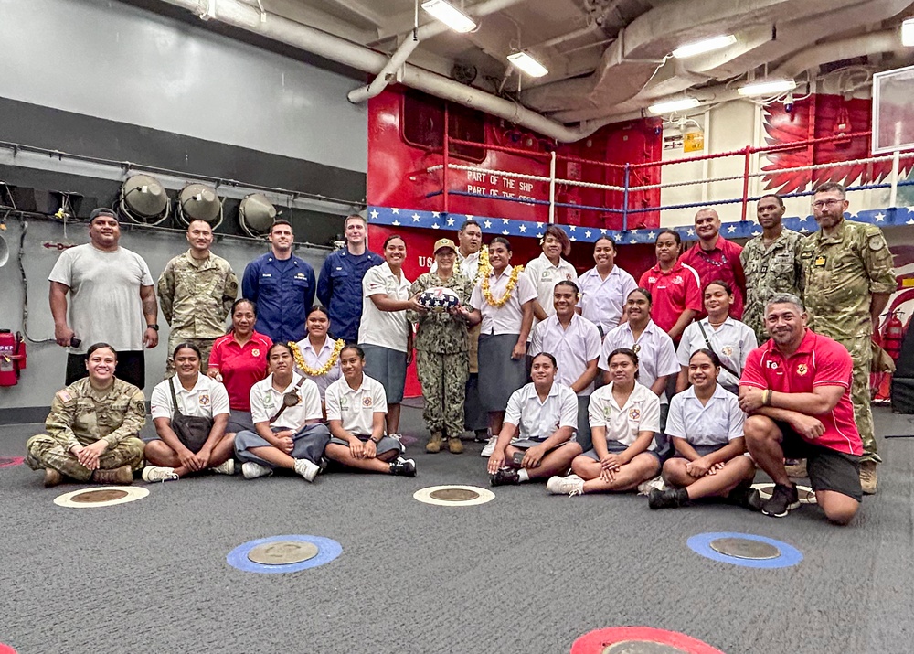 Pacific Partnership 2023: Mission Commander meets with Tonga's Oceania Sevens U18 Women's Rugby Team.