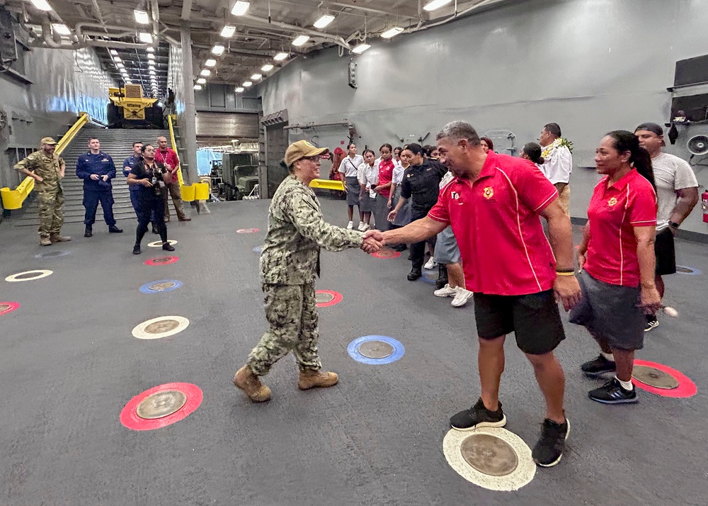 Pacific Partnership 2023: Mission Commander meets with Tonga's Oceania Sevens U18 Women's Rugby Team.