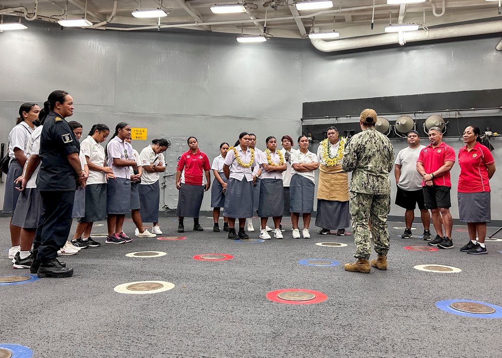 Pacific Partnership 2023: Mission Commander meets with Tonga's Oceania Sevens U18 Women's Rugby Team.