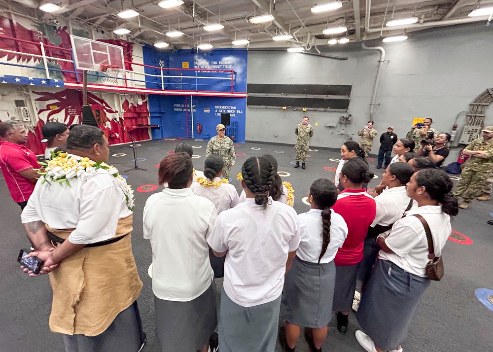 Pacific Partnership 2023: Mission Commander meets with Tonga's Oceania Sevens U18 Women's Rugby Team.