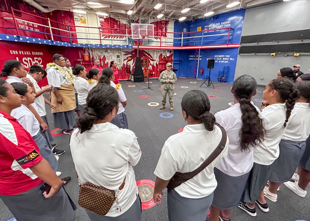 Pacific Partnership 2023: Mission Commander meets with Tonga's Oceania Sevens U18 Women's Rugby Team.