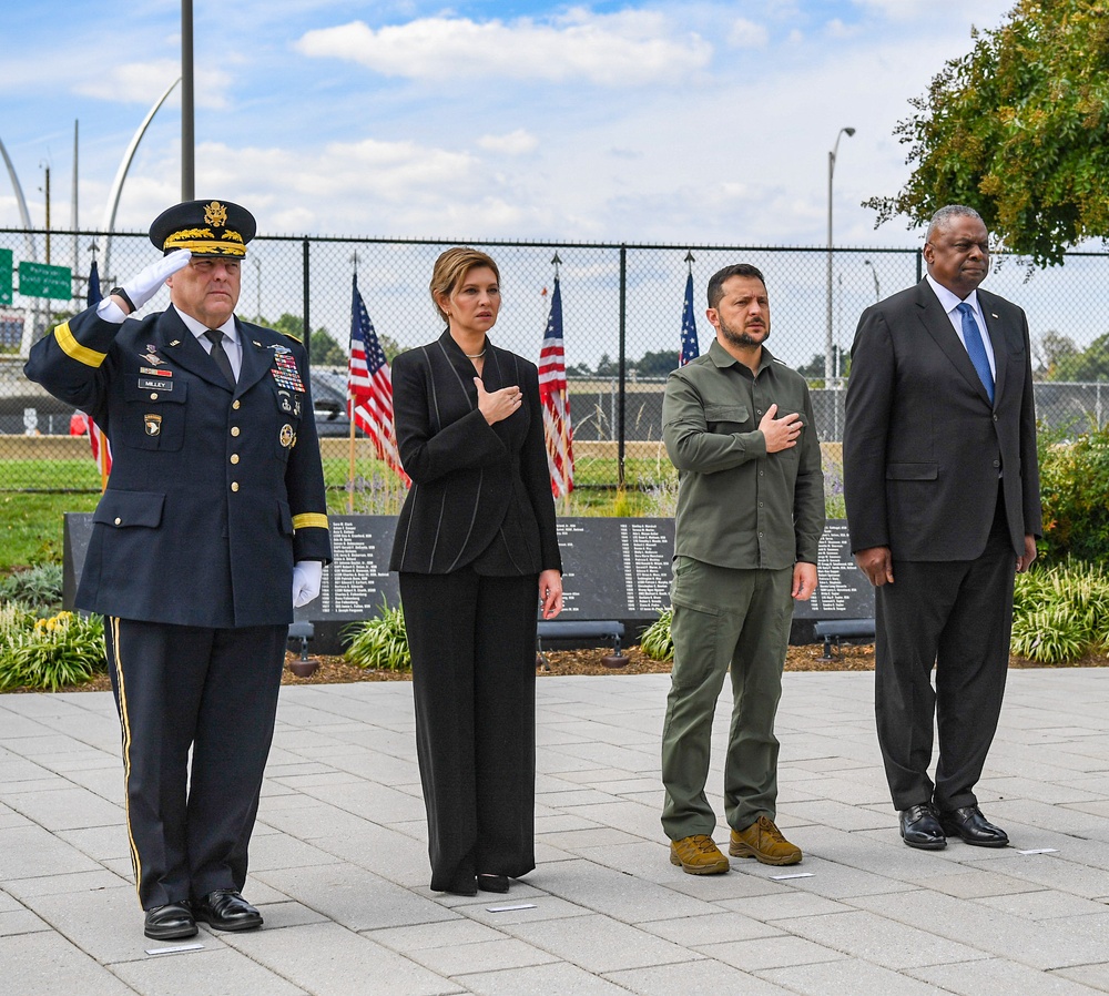 Pentagon 9/11 Memorial Wreath Laying by Ukrainian President Volodymyr Zelenskyy, and the First Lady of Ukraine, Olena Zelenska