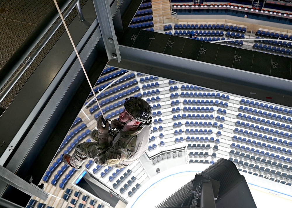 106th Rescue Wing Airmen Rappel at Islanders Game for Veterans Day Tribute