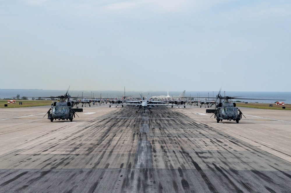 United in Strength: aircraft line the runway at Kadena Air Base