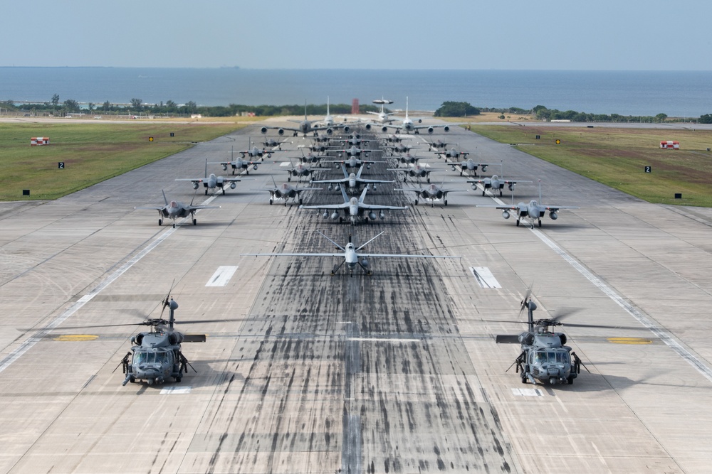 United in Strength: aircraft line the runway at Kadena Air Base