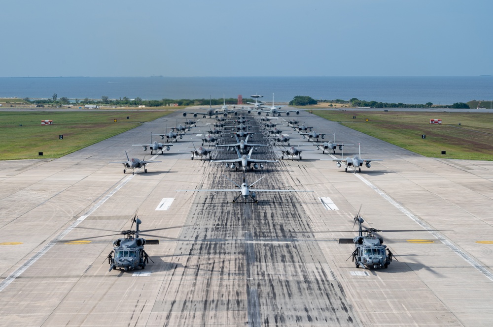 United in Strength: aircraft line the runway at Kadena Air Base