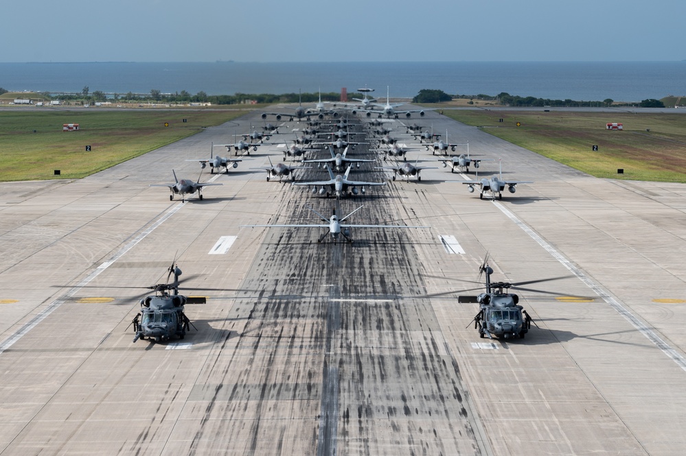 United in Strength: aircraft line the runway at Kadena Air Base