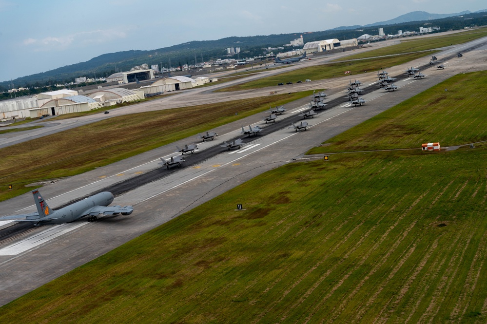 United in Strength: aircraft line the runway at Kadena Air Base