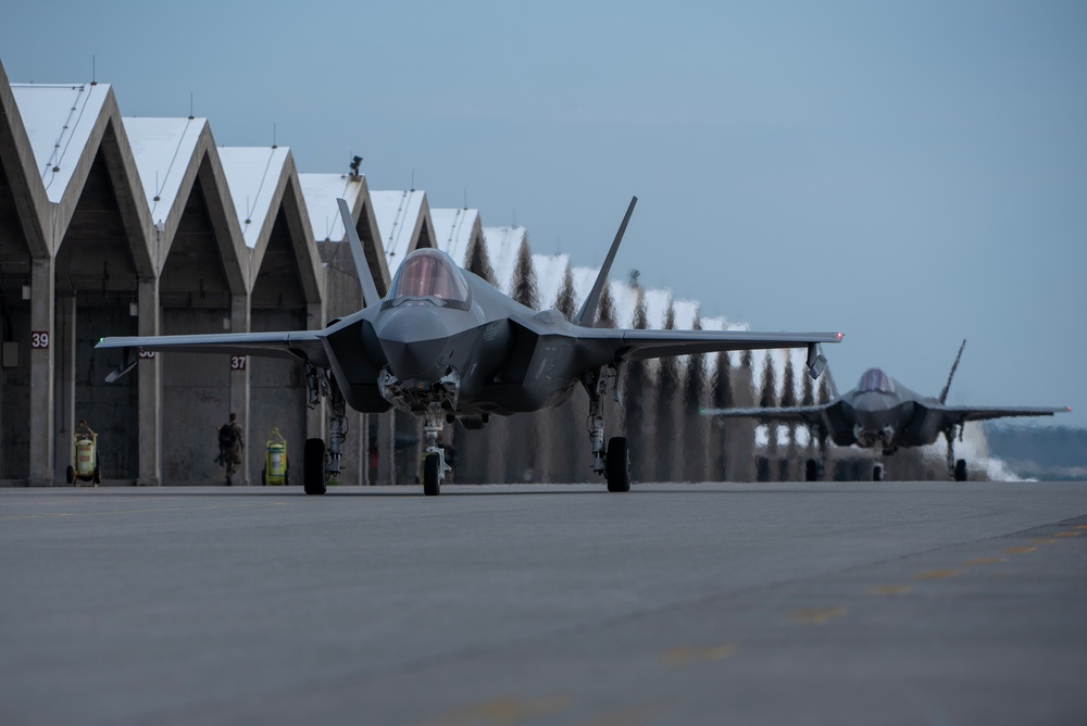 United in Strength: aircraft line the runway at Kadena Air Base