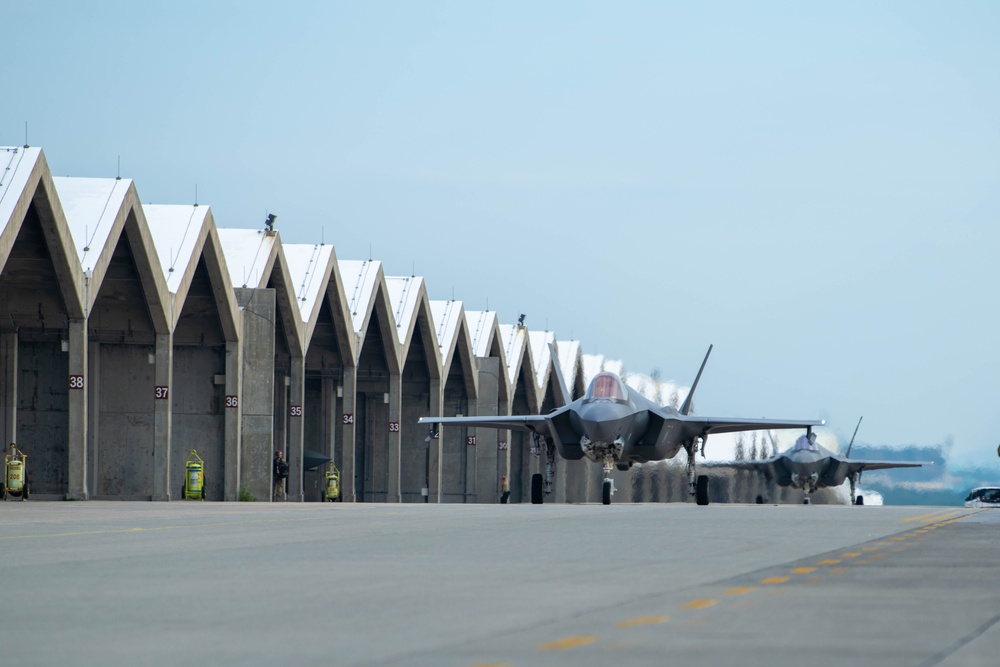 United in Strength: aircraft line the runway at Kadena Air Base