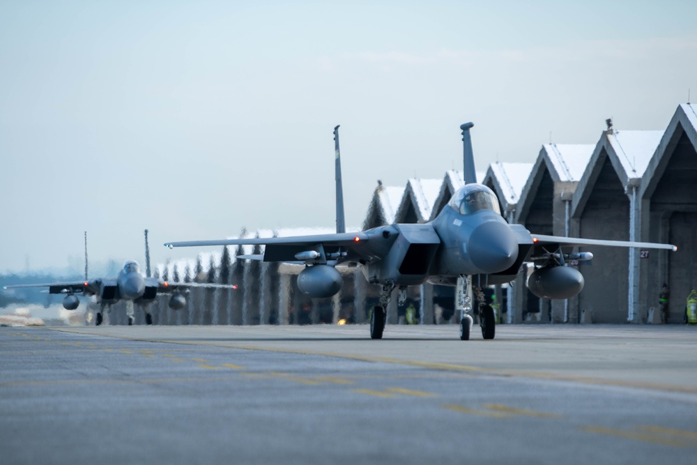 United in Strength: aircraft line the runway at Kadena Air Base