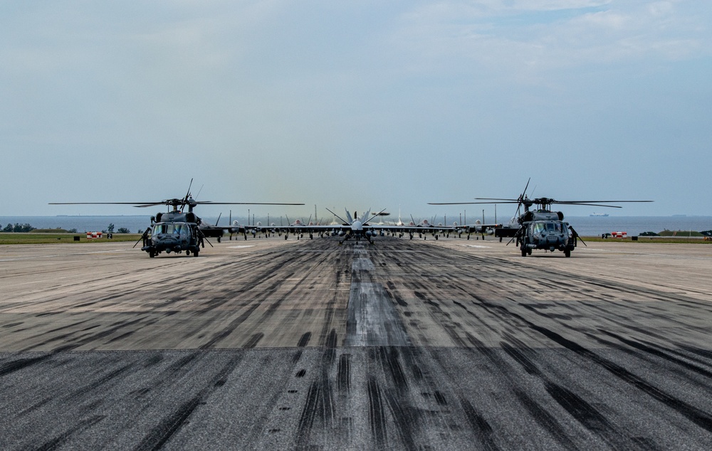 United in Strength: aircraft line the runway at Kadena Air Base