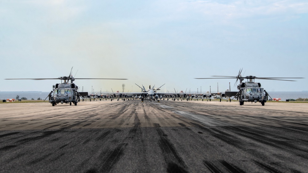 United in Strength: aircraft line the runway at Kadena Air Base