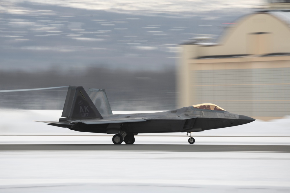 3rd Wing F-22 Raptors take off from JBER