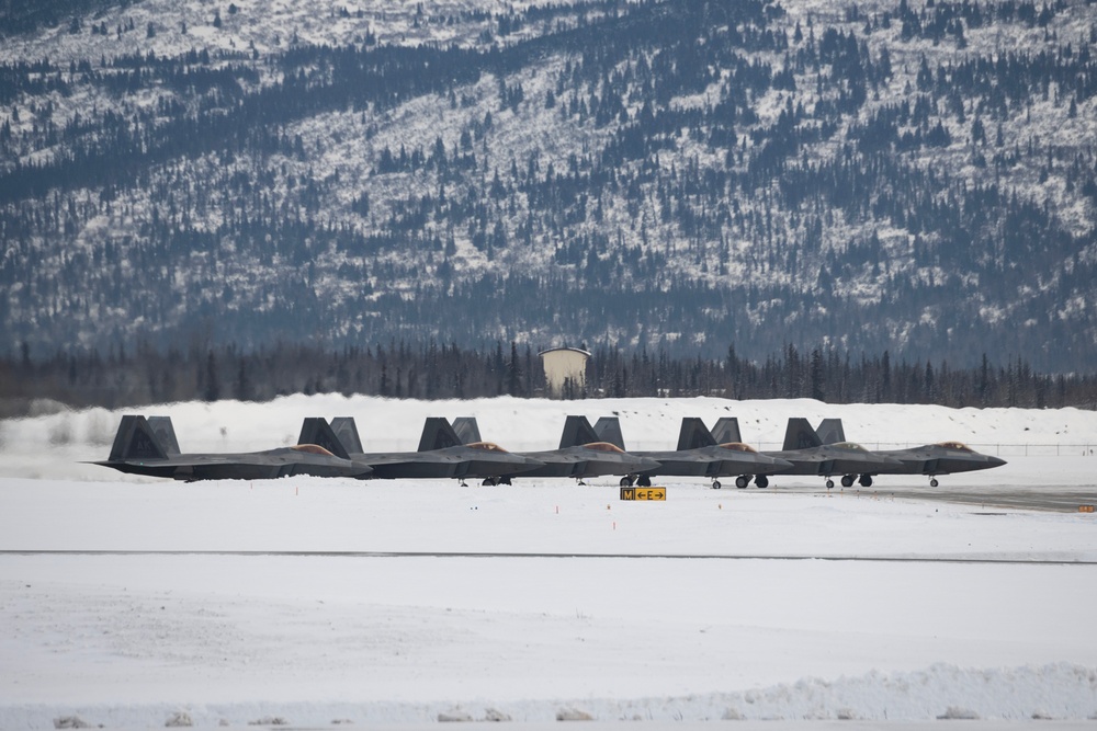 3rd Wing F-22 Raptors take off from JBER